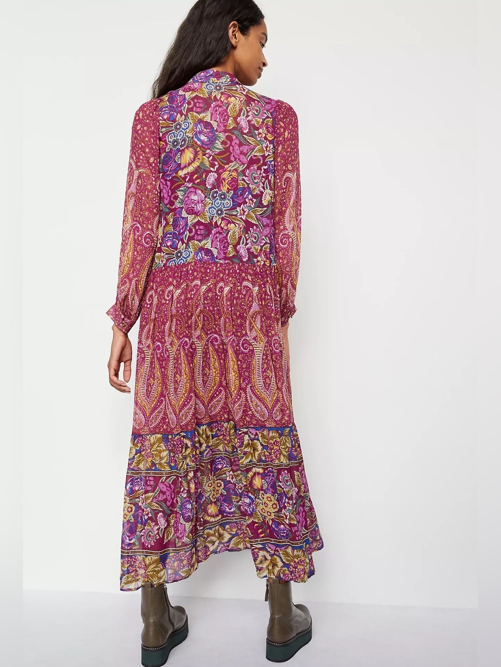 NWT Anthropologie Nikole Maxi Shirtdress Abstract Floral Paisley Pink Purple L - Picture 2 of 6